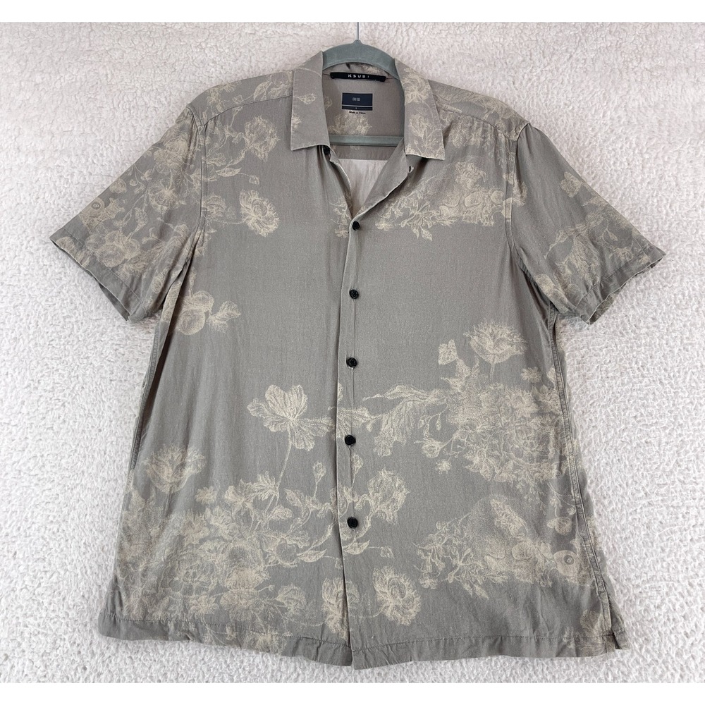 Ksubi Gray Floralist Resort Short Sleeve‎ Camp Shirt Mens Button-Up Size Small